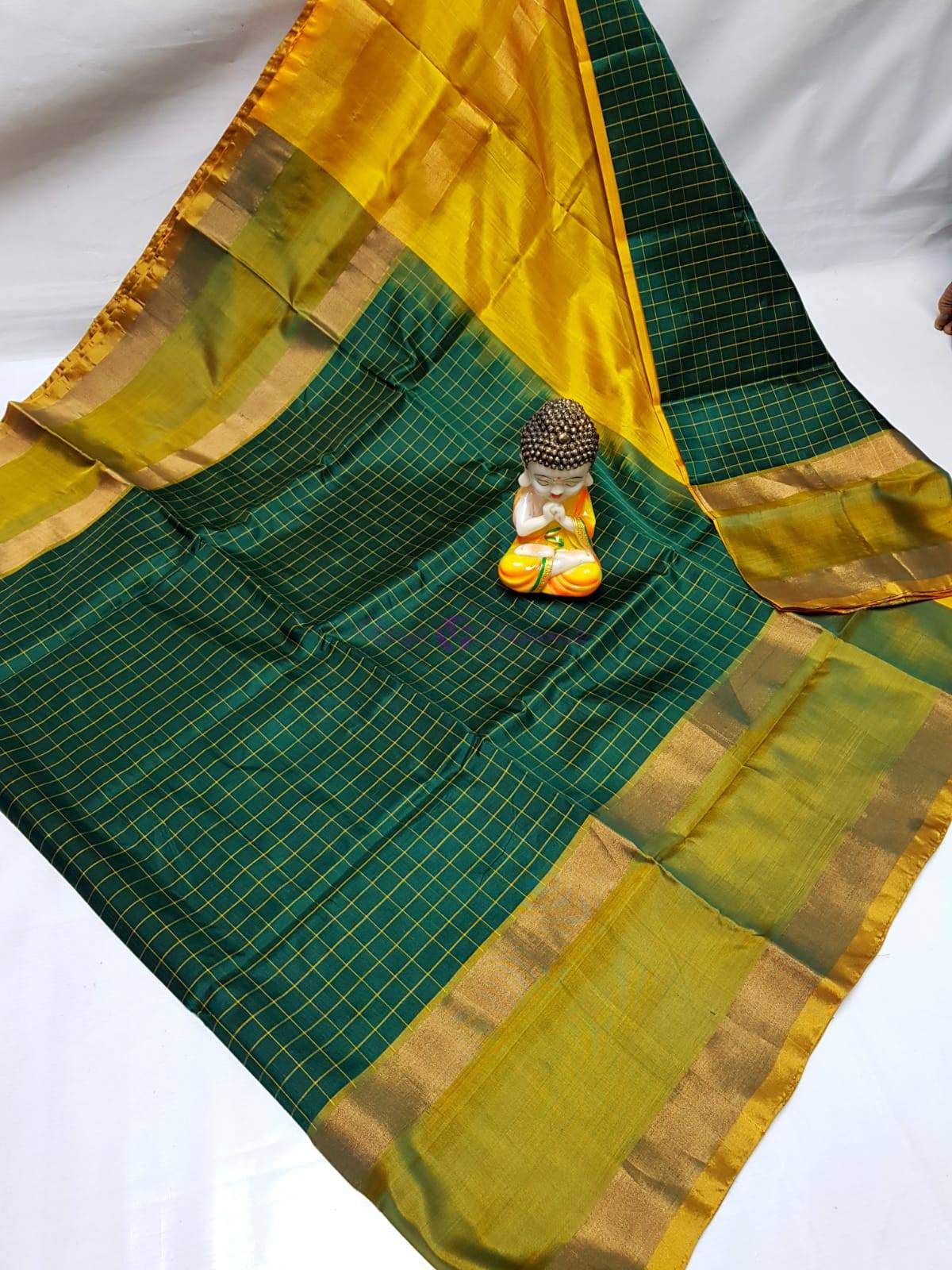 Yellow Checks Silk Cotton Saree