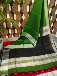 Green with black pure linen by linen sarees