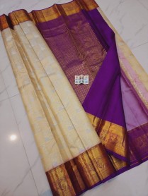 Cream pure kanchipuram bridal silk sarees