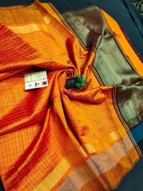 Orange pure raw silk sarees