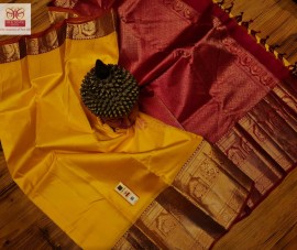 Plain pure kanchipuram silk sarees with big border
