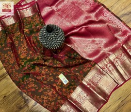 Pure kanchipuram digital kalamkari print sarees