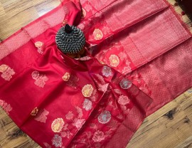 Organza silk sarees with floral meena work