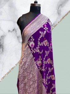Pure handloom banarasi silk chiffon Georgette multi meena work sarees