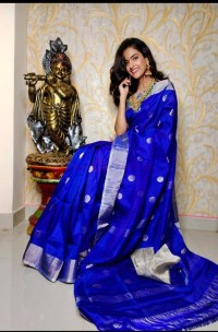 Royal blue Uppada pattu sarees with dollar butti