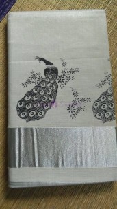 Kerala silver tissue mural print sarees