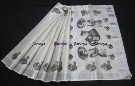 Kerala silver tissue mural print sarees