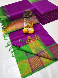 Tripura plain silk sarees with pochampally border