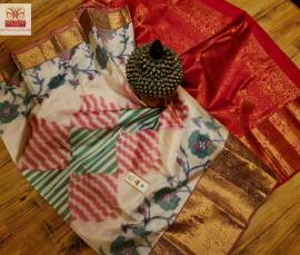 Pure kanchipuram silk with pochampally ikkat weaving