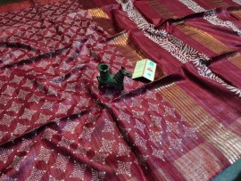 Pure Tussar ghicha printed silk sarees