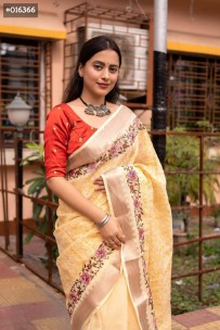 Soft linen sarees with embroidery work