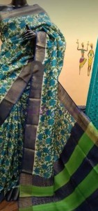 Hand print on pure zari border tussar sarees