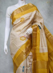 Handprint zari border pure Tussar silk sarees