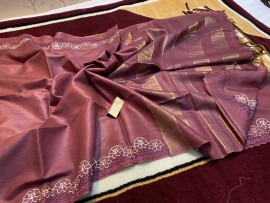 Pure tussar noil cutwork sarees