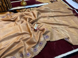 Pure tussar noil cutwork sarees