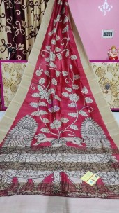 Hand-painted pen kalamkari tussar silk sarees
