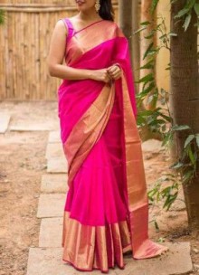 Dark Pink uppada sarees with big border