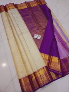 Cream pure kanchipuram bridal silk sarees