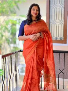 Silk linen checks sarees with ghicha pallu