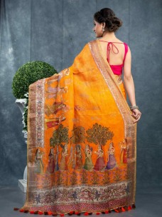 Pure 120 counts linen kalamkari printed sarees
