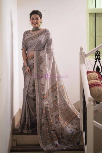 Fancy tussar silk sarees with madhubani print