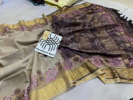 Pure desi tussar by tussar cutwork sarees