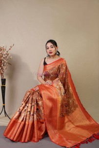 Fancy kanchipuram pen kalamkari digital print sarees