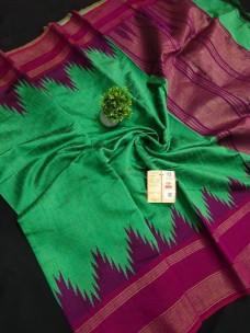 Pure raw silk sarees with temple border