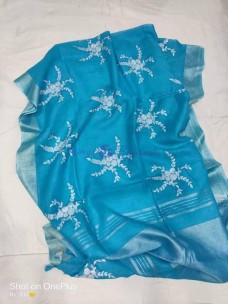 Pure linen 100 counts embroidered sarees