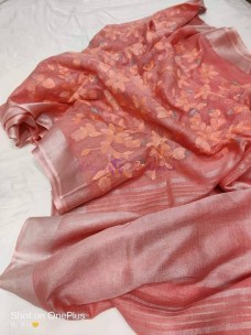 Pure linen 100 counts embroidered sarees