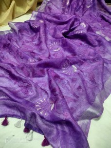 100 counts linen embroidered sarees