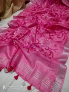100 counts linen embroidered sarees