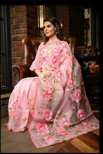 Exclusive pure organza silk hand painted sarees