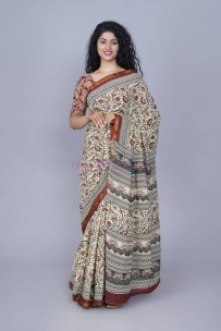 Sanganeri pure cotton handprinted sarees with zari border