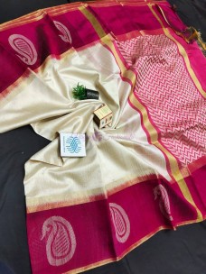 Pure raw silk sarees with mango border