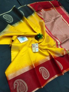 Pure raw silk sarees with mango border