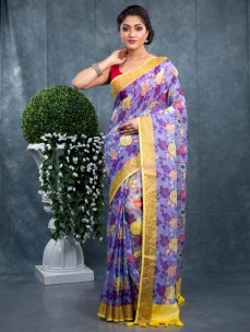 Premium quality 120 counts floral digital printed linen sarees