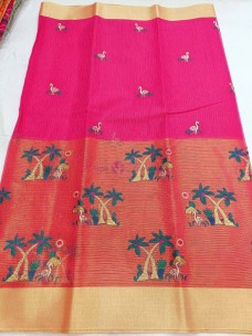 Kota half tissue sarees with embroidery work