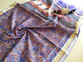 Hand block print pure maheshwari silk sarees