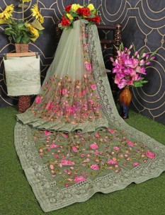 Fancy mono soft net embroidery work sarees
