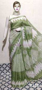 Linen by cotton slub sarees with batik prints