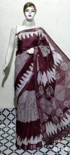 Handloom linen by cotton slub sarees with batik prints