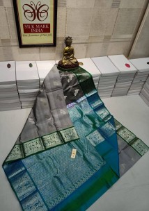 Pure kanchipuram silk sarees with silver jari border