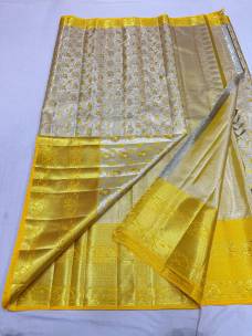 Silver and yellow gold pure kanchipuram bridal silk sarees
