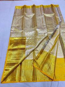 Silver and yellow gold pure kanchipuram bridal silk sarees
