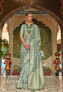 Rewa brand pure silk sarees with floral cultural print