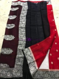 Dark red and black pure chiffon banarasi silk sarees