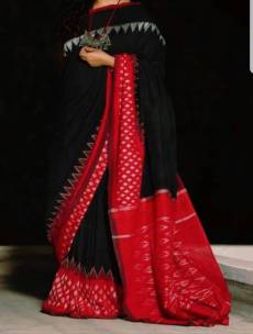Black and red pochampally Ikkat Cotton Sarees