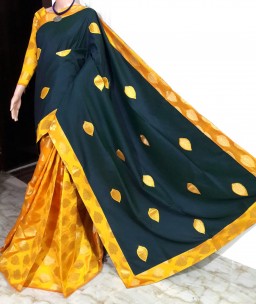 Yellow and black art silk saree