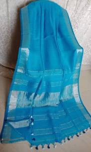 Sky blue linen sarees with zari border